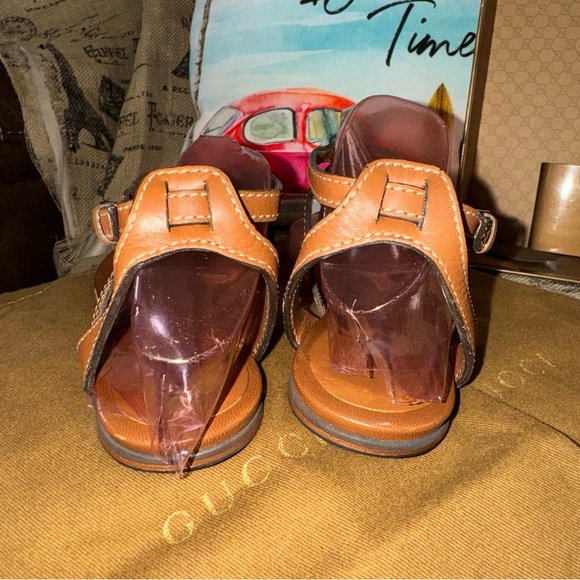 Gucci Horsebit Brown Leather Ankle Strap Thong Flat Sandals Size 36 - Picture 8 of 16